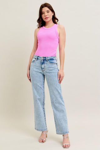 Judy Blue High Waist Stone Wash Straight Denim Jeans 82653
