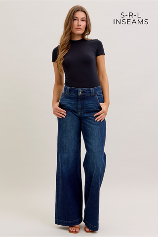 Judy Blue High Waist Trouser Wide Leg Denim Jeans 82678 - 3 Inseam Options