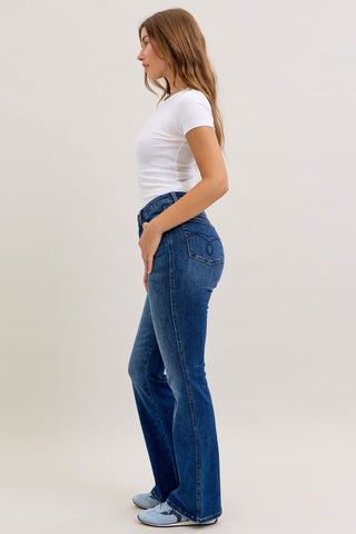 Judy Blue High Waist Tummy Control Back Pocket Embroidery Bootcut Denim Jeans 881062 - Inseam Options