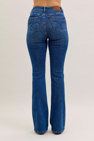 Judy Blue High Waist Tummy Control Back Pocket Embroidery Bootcut Denim Jeans 881062 - Inseam Options