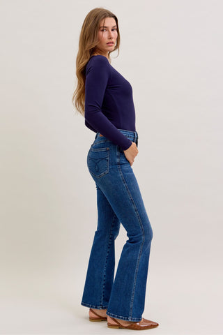 Judy Blue High Waist Tummy Control Back Pocket Embroidery Bootcut Denim Jeans 881062 - Inseam Options