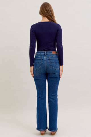 Judy Blue High Waist Tummy Control Back Pocket Embroidery Bootcut Denim Jeans 881062 - Inseam Options