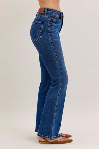 Judy Blue High Waist Tummy Control Back Pocket Embroidery Bootcut Denim Jeans 881062 - Inseam Options