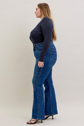 Judy Blue High Waist Tummy Control Back Pocket Embroidery Bootcut Denim Jeans 881062 - Inseam Options