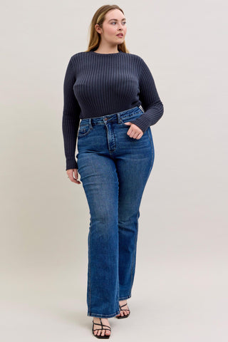 Judy Blue High Waist Tummy Control Back Pocket Embroidery Bootcut Denim Jeans 881062 - Inseam Options