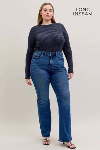 Judy Blue High Waist Tummy Control Back Pocket Embroidery Bootcut Denim Jeans 881062 - Inseam Options