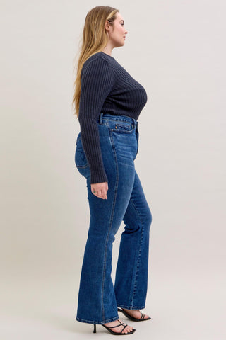Judy Blue High Waist Tummy Control Back Pocket Embroidery Bootcut Denim Jeans 881062 - Inseam Options