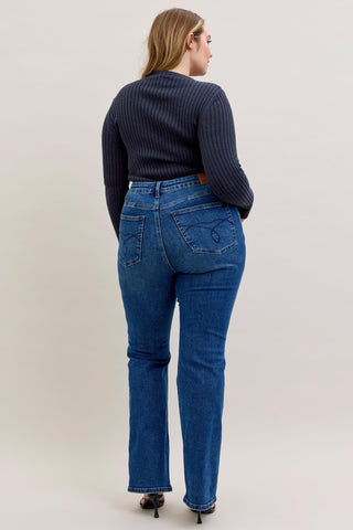 Judy Blue High Waist Tummy Control Back Pocket Embroidery Bootcut Denim Jeans 881062 - Inseam Options