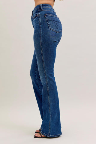 Judy Blue High Waist Tummy Control Back Pocket Embroidery Bootcut Denim Jeans 881062 - Inseam Options