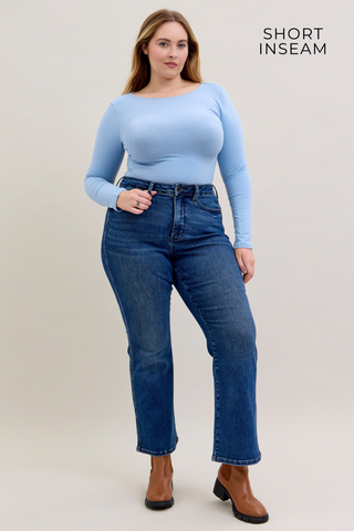 Judy Blue High Waist Tummy Control Back Pocket Embroidery Bootcut Denim Jeans 881062 - Inseam Options