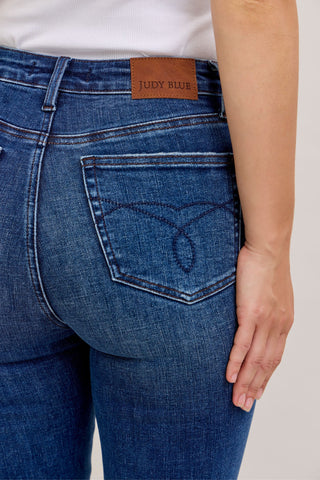 Judy Blue High Waist Tummy Control Back Pocket Embroidery Bootcut Denim Jeans 881062 - Inseam Options