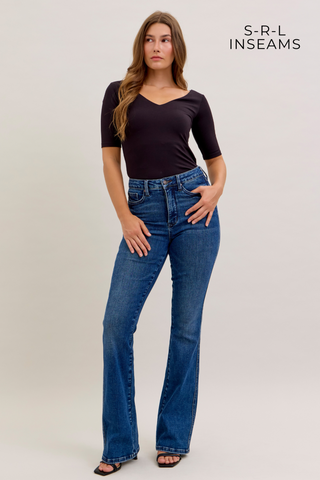 Judy Blue High Waist Tummy Control Back Pocket Embroidery Bootcut Denim Jeans 881062 - Inseam Options