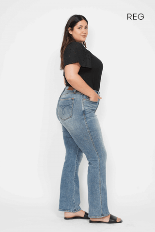 Judy Blue High Waist Tummy Control Back Pocket Embroidery Bootcut Denim Jeans 88783 - 3 Inseam Options