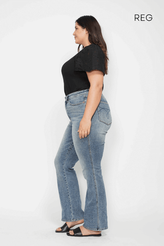 Judy Blue High Waist Tummy Control Back Pocket Embroidery Bootcut Denim Jeans 88783 - 3 Inseam Options