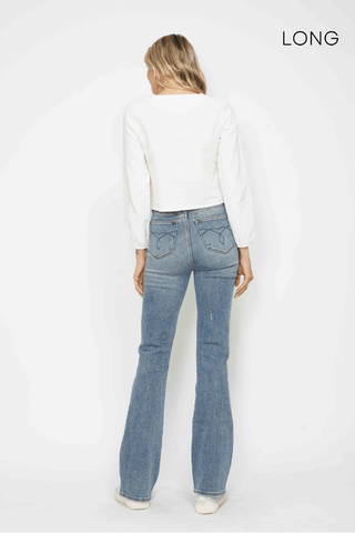 Judy Blue High Waist Tummy Control Back Pocket Embroidery Bootcut Denim Jeans 88783 - 3 Inseam Options