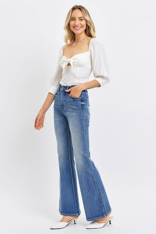 Judy Blue High Waist Tummy Control Contrast Flare Denim Jeans 88855