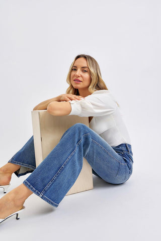 Judy Blue High Waist Tummy Control Contrast Flare Denim Jeans 88855