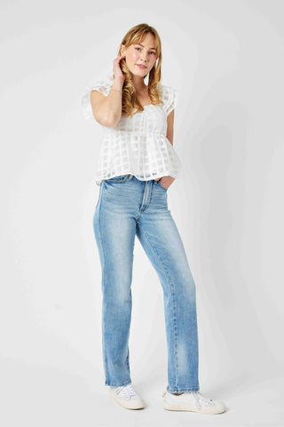 Judy Blue High Waist Tummy Control Contrast Wash Straight Denim Jeans 88794