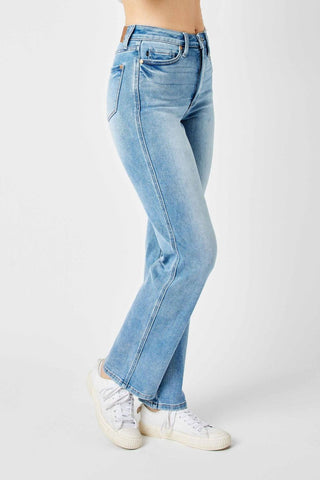 Judy Blue High Waist Tummy Control Contrast Wash Straight Denim Jeans 88794