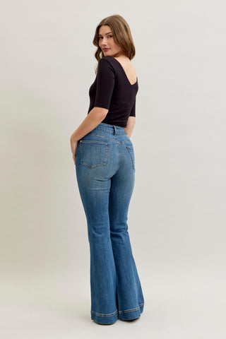 Judy Blue High Waist Tummy Control Double Button Flare Denim Jeans 881018
