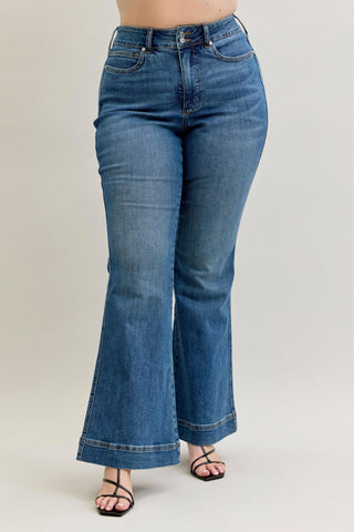 Judy Blue High Waist Tummy Control Double Button Flare Denim Jeans 881018
