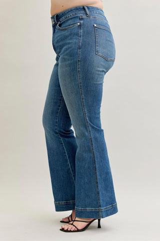 Judy Blue High Waist Tummy Control Double Button Flare Denim Jeans 881018