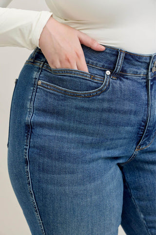 Judy Blue High Waist Tummy Control Double Button Flare Denim Jeans 881018