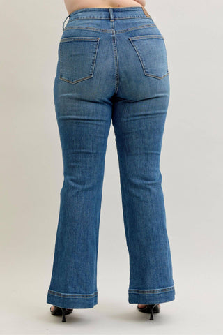 Judy Blue High Waist Tummy Control Double Button Flare Denim Jeans 881018