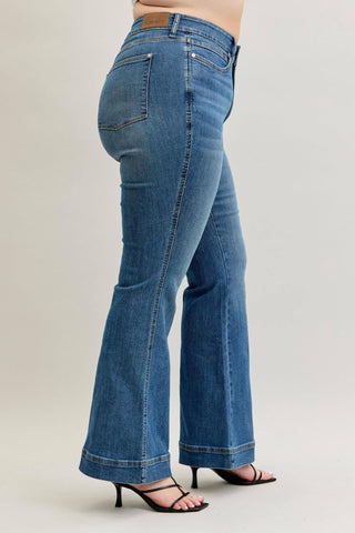 Judy Blue High Waist Tummy Control Double Button Flare Denim Jeans 881018