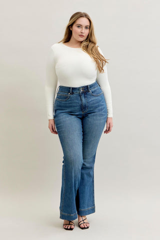 Judy Blue High Waist Tummy Control Double Button Flare Denim Jeans 881018