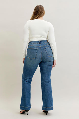 Judy Blue High Waist Tummy Control Double Button Flare Denim Jeans 881018