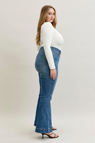 Judy Blue High Waist Tummy Control Double Button Flare Denim Jeans 881018