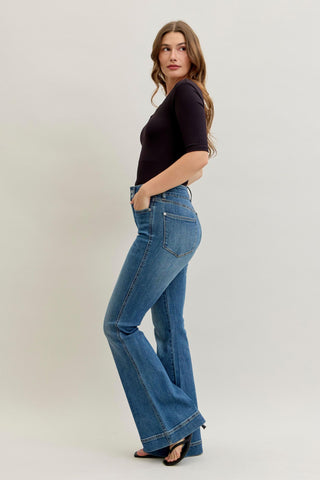 Judy Blue High Waist Tummy Control Double Button Flare Denim Jeans 881018
