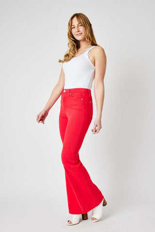 Judy Blue High Waist Tummy Control Garment Dyed Red Flare Denim Jeans 88833