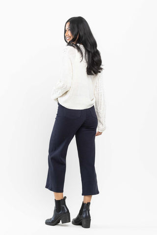 Judy Blue High Waist Tummy Control Garment Dyed Wide Leg Crop Navy Denim Jeans 88807