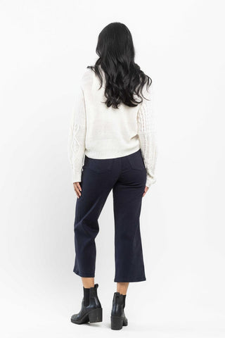 Judy Blue High Waist Tummy Control Garment Dyed Wide Leg Crop Navy Denim Jeans 88807