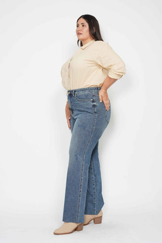 Judy Blue High Waist "Tummy Control" Raw Hem Straight Denim Jeans 88848