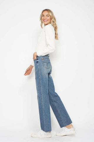 Judy Blue High Waist "Tummy Control" Raw Hem Straight Denim Jeans 88848