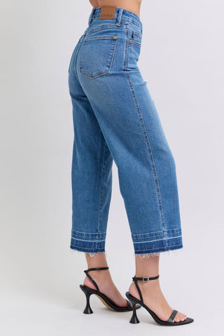 Judy Blue High Waist Tummy Control Release Hem Crop Wide Leg Denim Jeans 88875