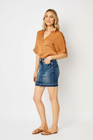 Judy Blue High Waist Tummy Control Release Hem Denim Skirt 2820