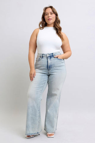 Judy Blue High Waist Tummy Control Retro Wide Leg Denim Jeans 88867