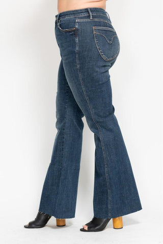 Judy Blue High Waist Tummy Control Shield Back Pocket Flare Denim Jeans 88882