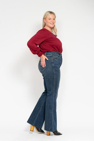 Judy Blue High Waist Tummy Control Shield Back Pocket Flare Denim Jeans 88882