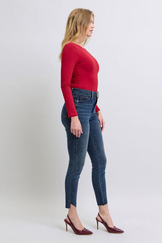 Judy Blue High Waist Tummy Control Step Hem Skinny Denim Jeans 88913