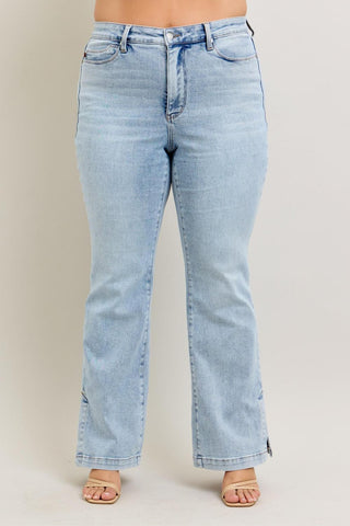 Judy Blue High Waist Tummy Control Vintage Wash Side Slit Slim Bootcut Denim Jeans 88951