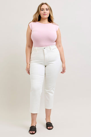 Judy Blue High Waist Tummy Control White Ankle Straight Denim Jeans 881070