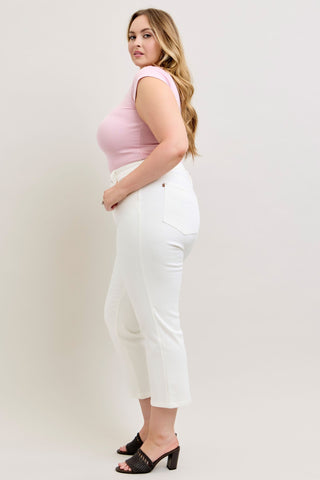 Judy Blue High Waist Tummy Control White Ankle Straight Denim Jeans 881070