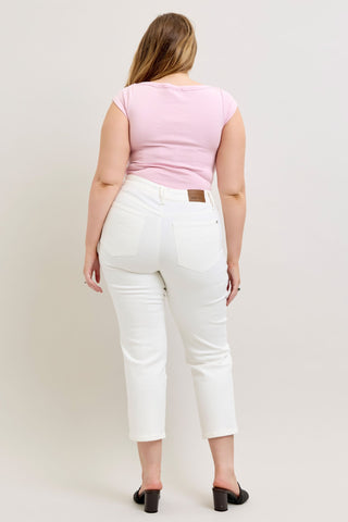 Judy Blue High Waist Tummy Control White Ankle Straight Denim Jeans 881070