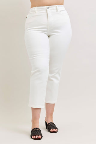 Judy Blue High Waist Tummy Control White Ankle Straight Denim Jeans 881070
