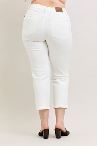 Judy Blue High Waist Tummy Control White Ankle Straight Denim Jeans 881070